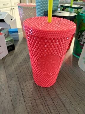 Starbucks Neon Pink Studded Tumbler with Yellow Straw